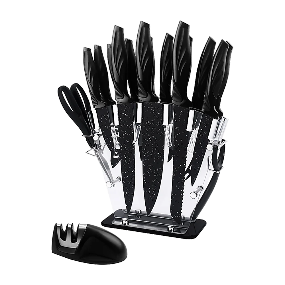 Kitchen 17 Piece Knife Set with Block and Sharpener Chef Knives