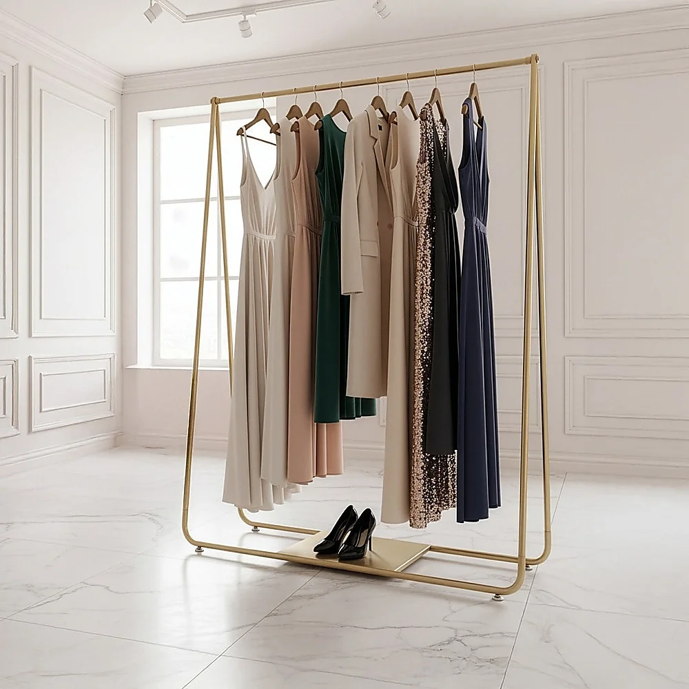 Gold Clothing Retail Shop Commercial Garment Display Rack