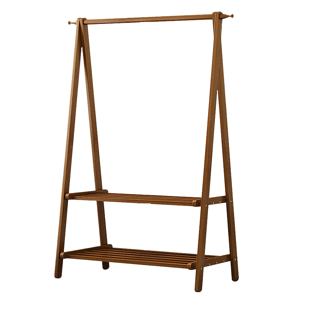 Portable Clothes Rack Coat Garment Stand Bamboo Rail Hanger Airer Closet