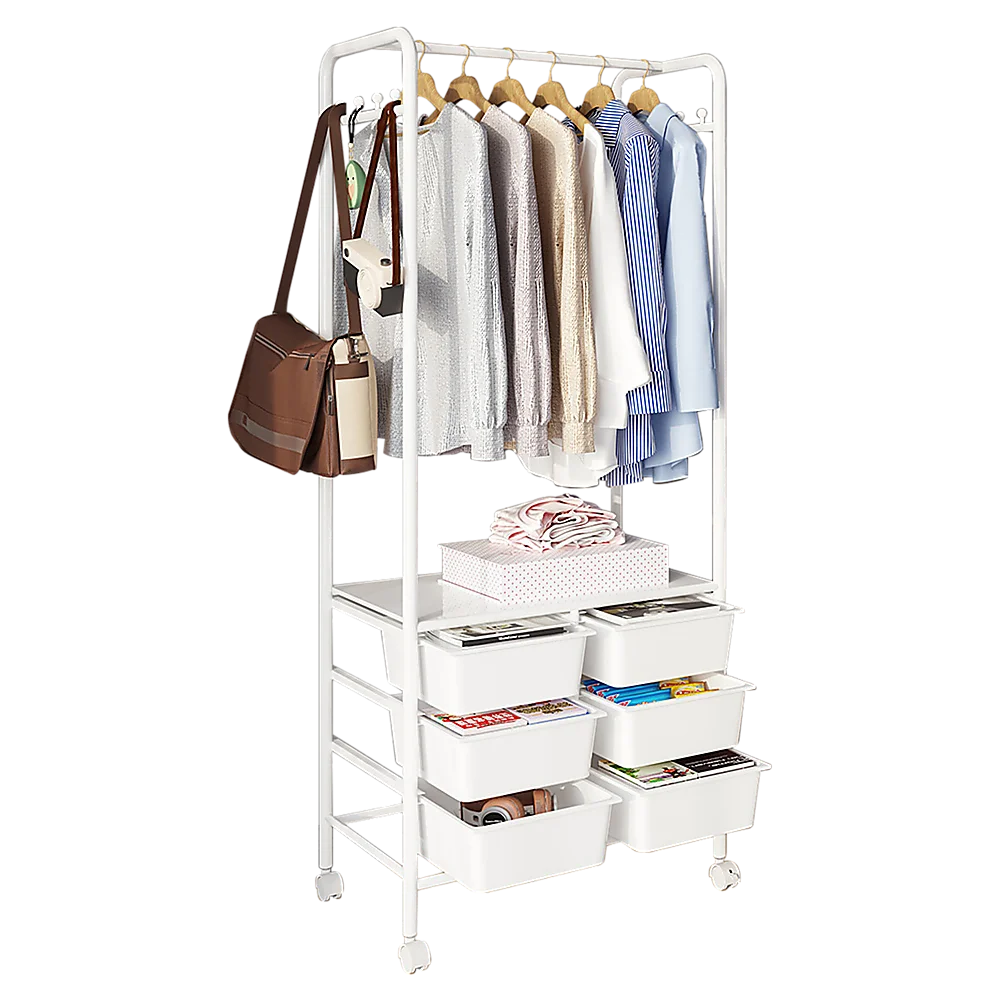 Metal Open Wardrobe Modern Storage Cabinet Tall Clothes Drawers Hanger Coat Rack