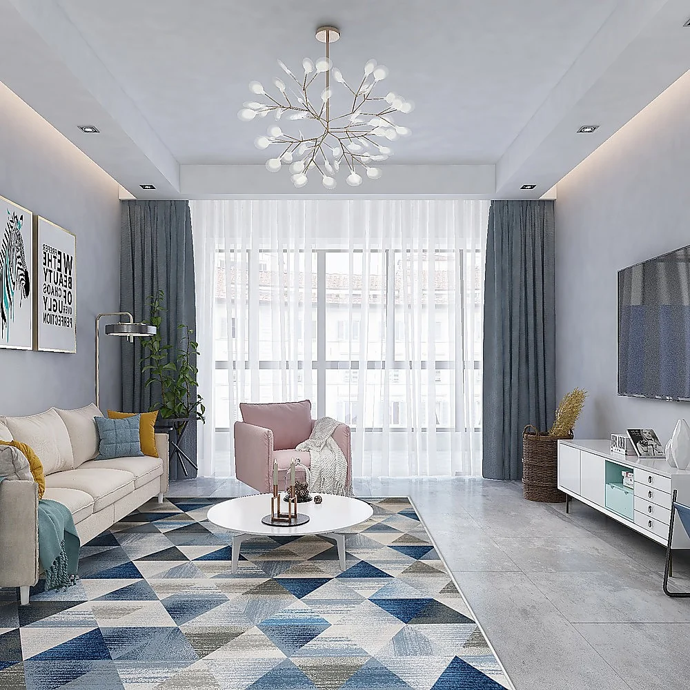 200x300cm Large Floor Blue Triangle Mirage Rug – Modern Area Carpet for Bedroom & Lounge