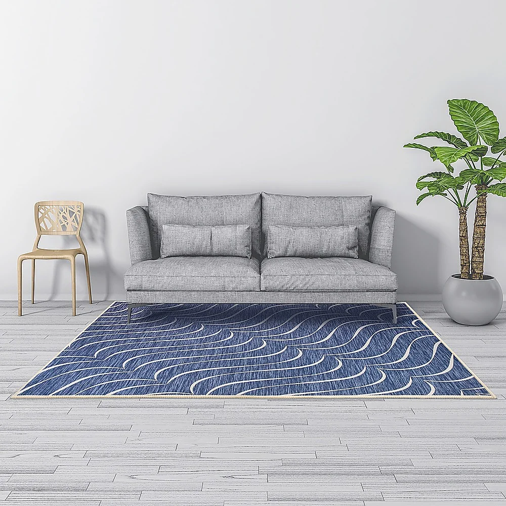 200x300cm Large Floor Blue Wave Lines Rug – Modern Area Carpet for Bedroom & Lounge