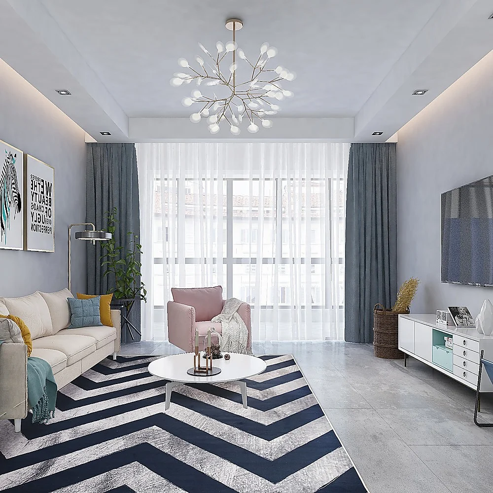 200x300cm Large Floor Blue Chevron Stripes Rug – Modern Area Carpet for Bedroom & Lounge