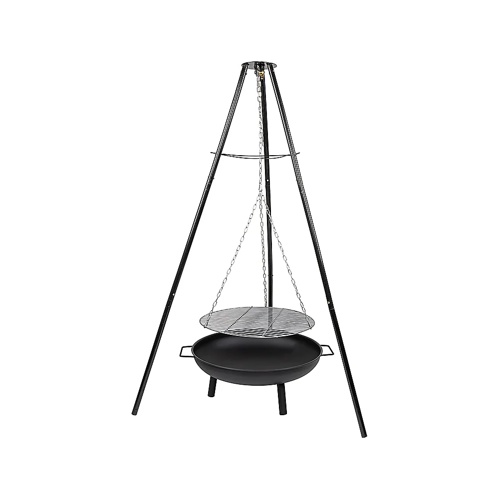 Tripod Garden Fire Pit BBQ – Cast Iron & Steel Round Outdoor Fire Bowl