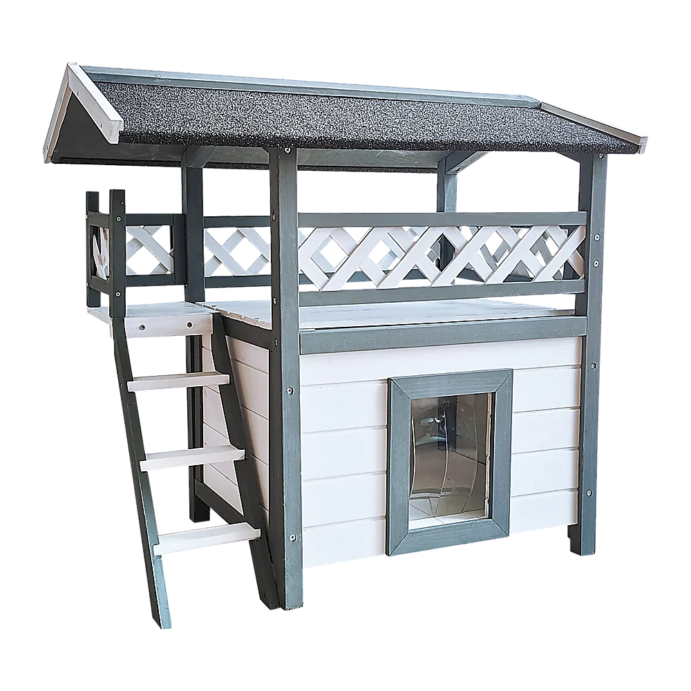 Cat House Weatherproof 2-Story Indoor Outdoor Wooden Shelter Bitumen Roof