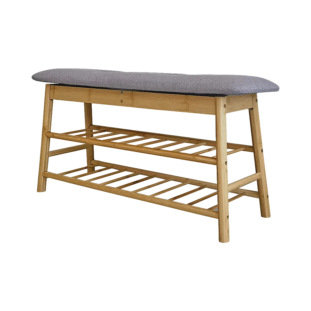 Bamboo Shoe Storage Bench Entryway Shoe Rack Cabinet with Cushion Seat & Hidden Storage