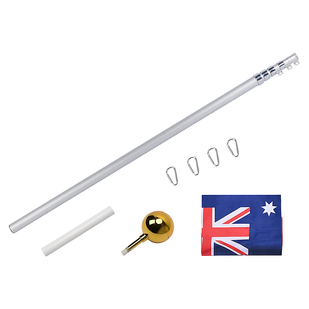 9.1m Flag Pole Kit Telescopic Heavy Duty 16 Gauge Aluminium with Flag