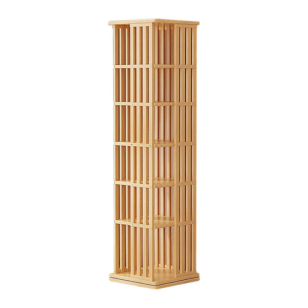 360 Rotating Bookshelf Bamboo Storage Display Rack Shelving in Wood