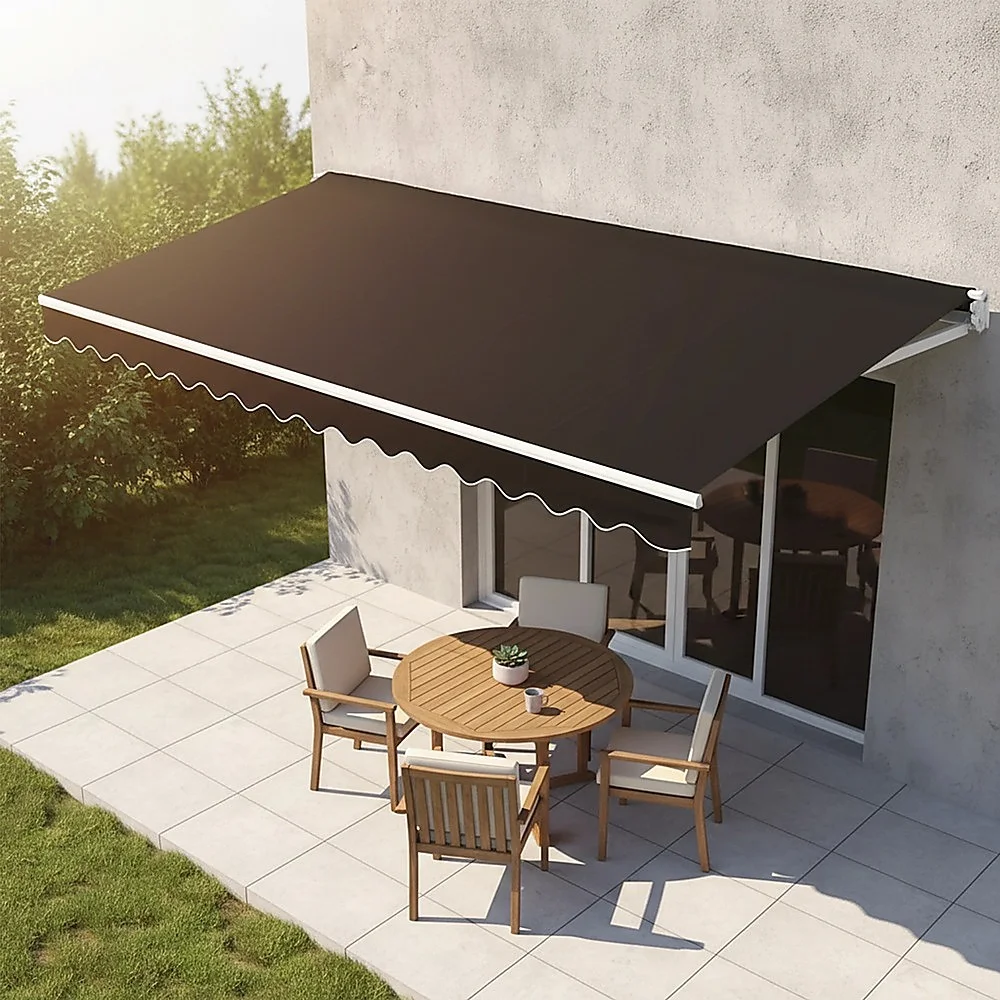 Motorised Outdoor Folding Arm Awning Retractable Sunshade Canopy Black 3.0m x 2.5m