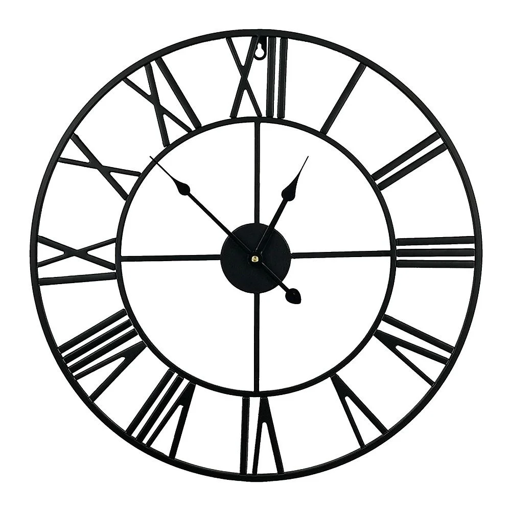 60cm Industrial Large Wall Clock, Round Metal Wall Clocks Roman Numerals Style thumbnail 6