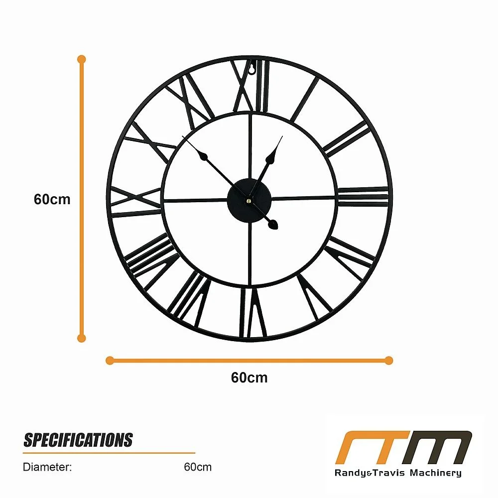 60cm Industrial Large Wall Clock, Round Metal Wall Clocks Roman Numerals Style thumbnail 10