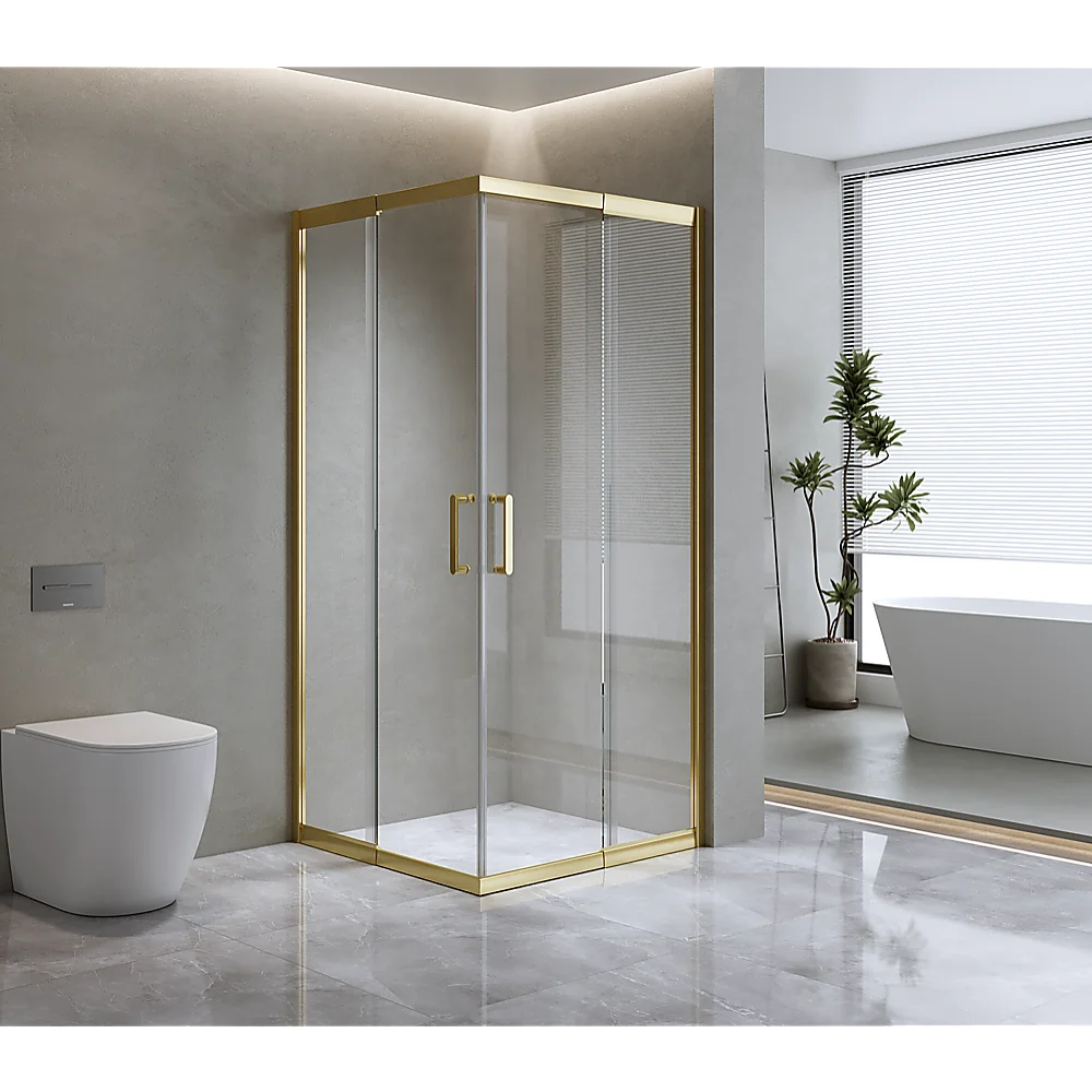Adjustable 1000x900mm Double Sliding Door Glass Shower Screen in Gold