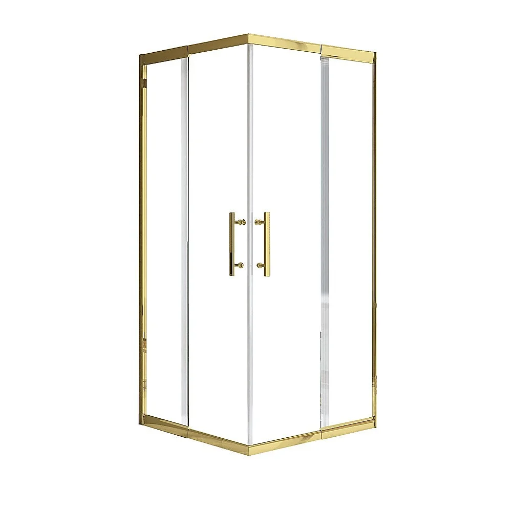 Adjustable 1000x1100mm Double Sliding Door Glass Shower Screen in Gold