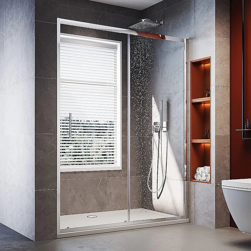 140-150cm Adjustable Wall to Wall Sliding Glass Shower Door in Chrome