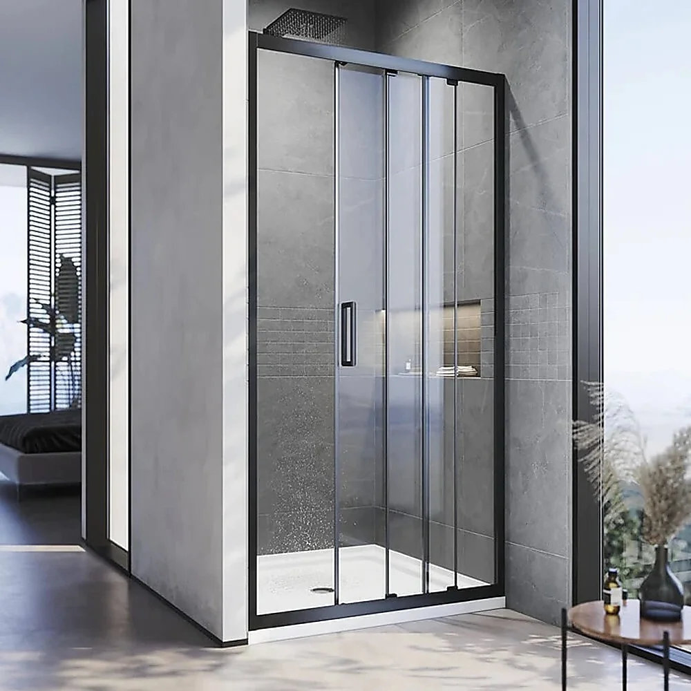 120-130cm Adjustable Wall to Wall Sliding Glass Shower Door in Black