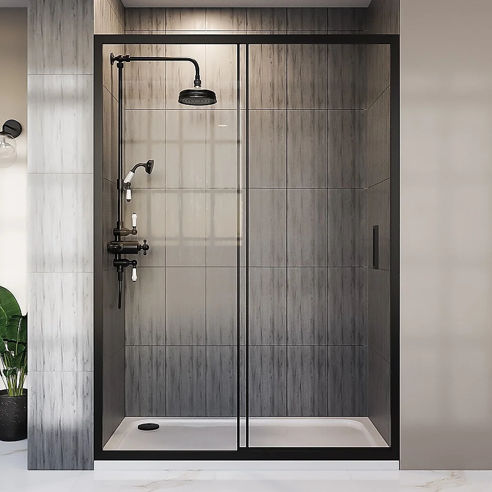 120-130cm Adjustable Wall to Wall Sliding Glass Shower Door in Black