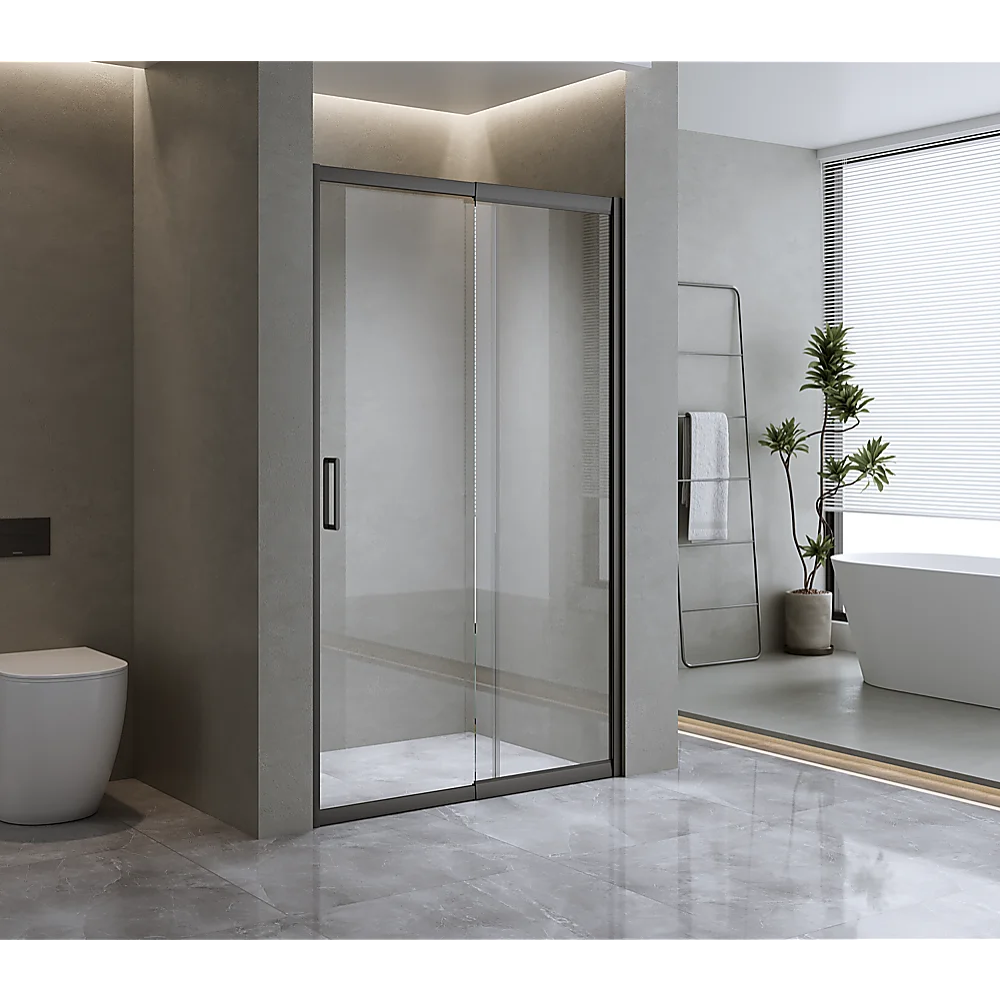 170-185cm Adjustable Wall to Wall Sliding Glass Shower Door in Black