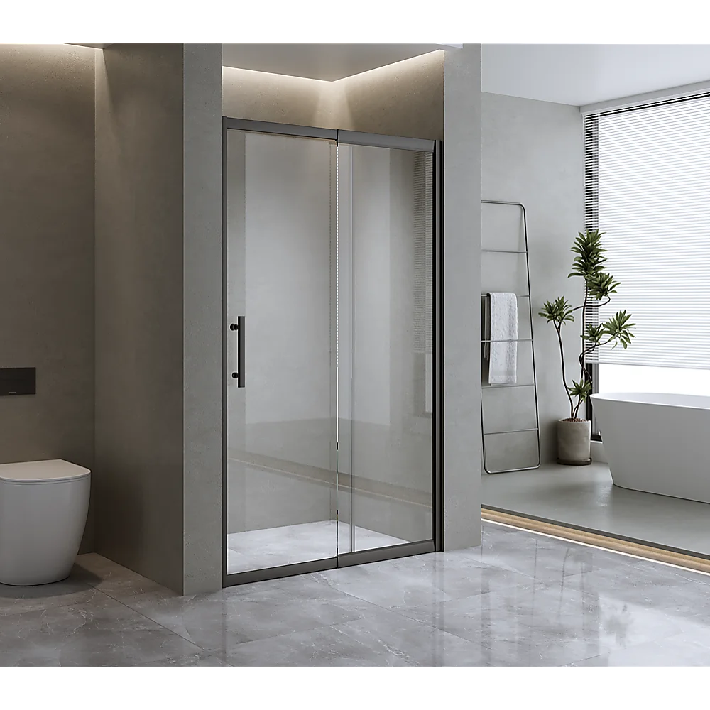 170-185cm Adjustable Wall to Wall Sliding Glass Shower Door in Black