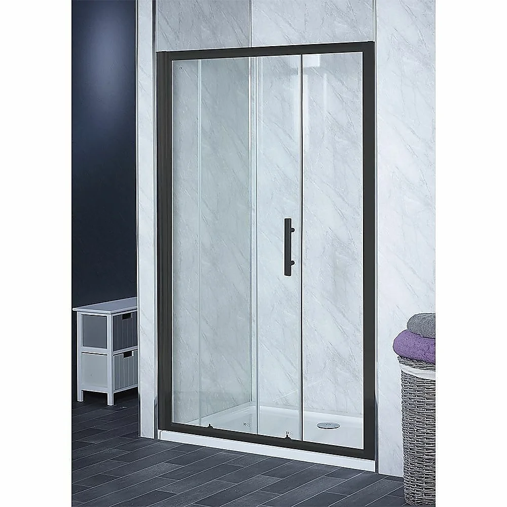 185-200cm Adjustable Wall to Wall Sliding Glass Shower Door in Black
