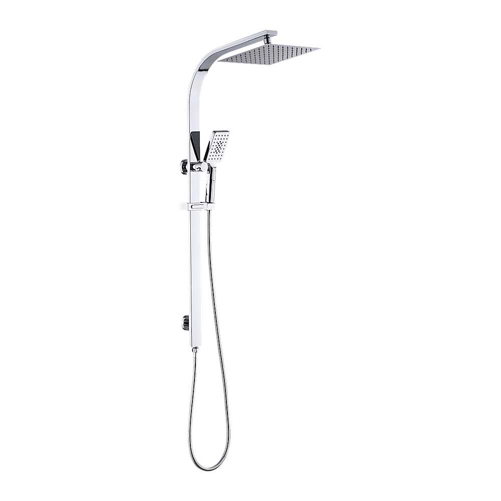 WELS 10" Rain Shower Head Set Square Dual Heads High Pressure with Handheld in Chrome