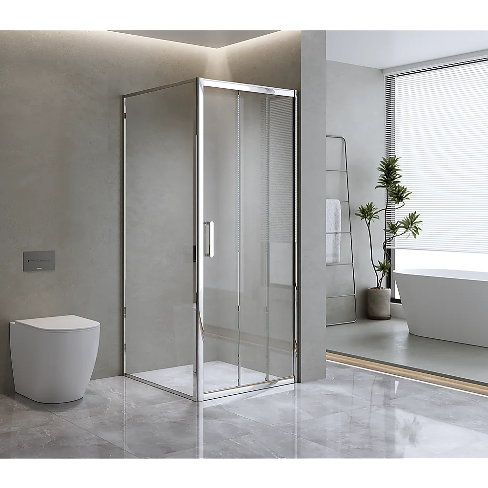 40mm Adjustable Contemporary Corner Sliding Chrome Shower Screen 86x92cm