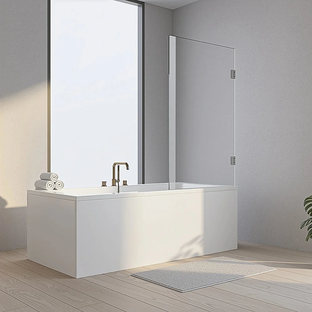 90cm Frameless Swing Bath Screen – Brushed Gold Hardware with Stainless steel hinge for Modern Bathrooms