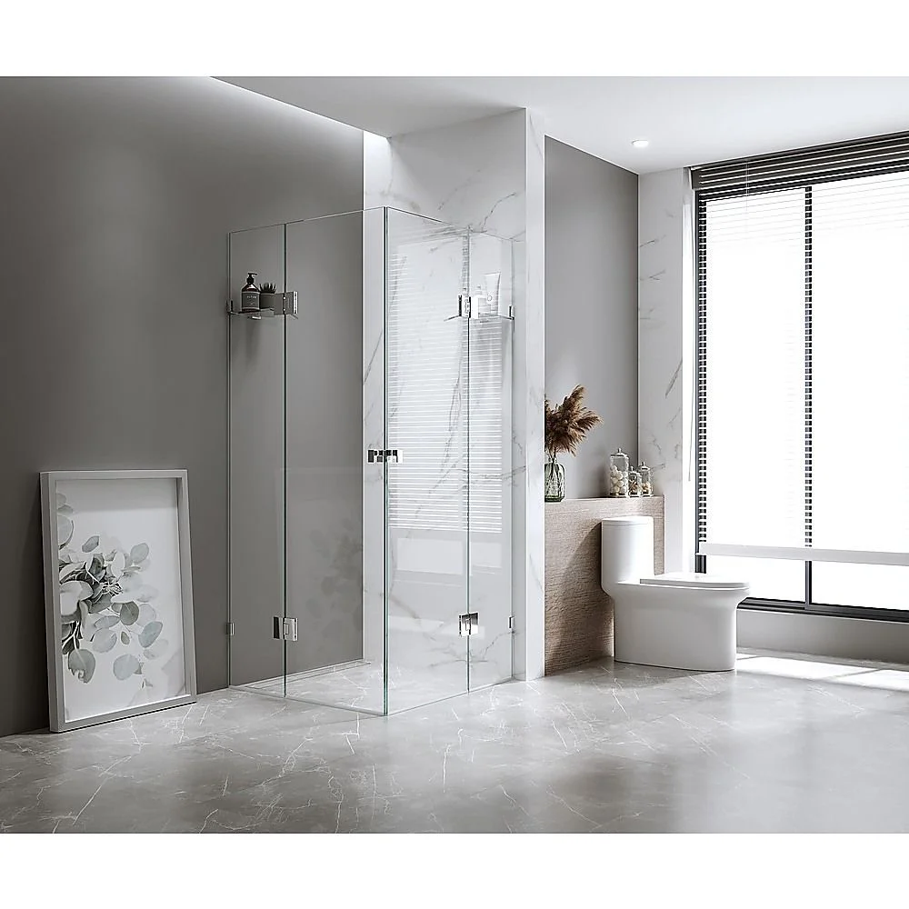 100x110cm Double Door Corner Shower Screen – Gold F-Brackets, SS Hinges & Square Double Pull Handle