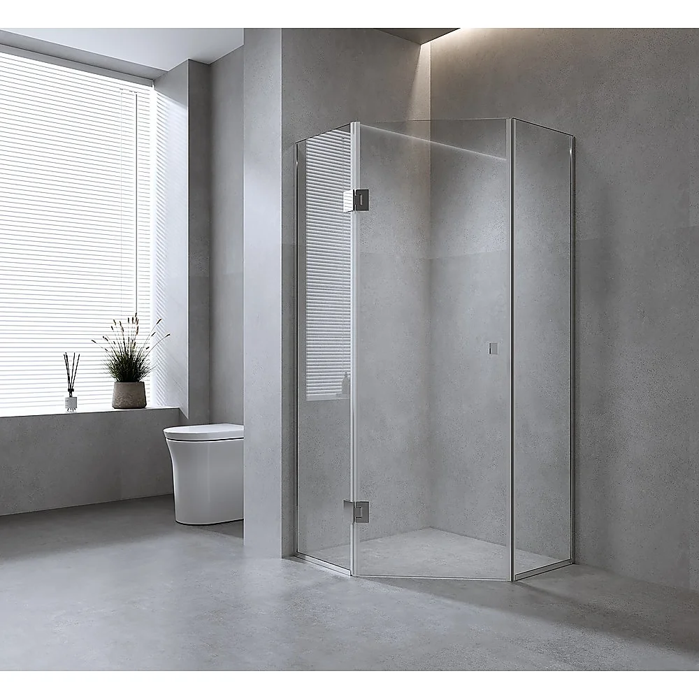 100cm Frameless Diamond Shower Screen – Channels with SS Hinges in White, Round Handles