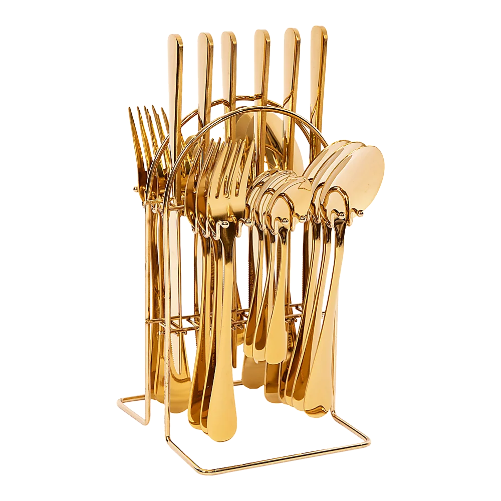 Tableware 24PC Gold Cutlery Set SS304 Household Knife Fork Spoon Kitchen with Storage Rack Dinner Service