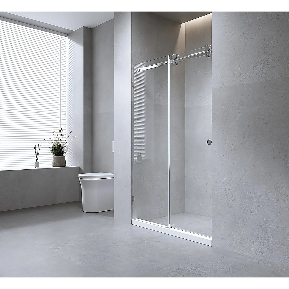 120cm Frameless Glass Sliding Shower Door – With Nickel Rail and Wall channel for Modern Bathrooms