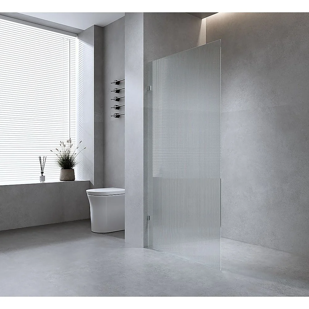 100cm Reeded Single Shower Glass Screen with Gold F-brackets & Square Pole