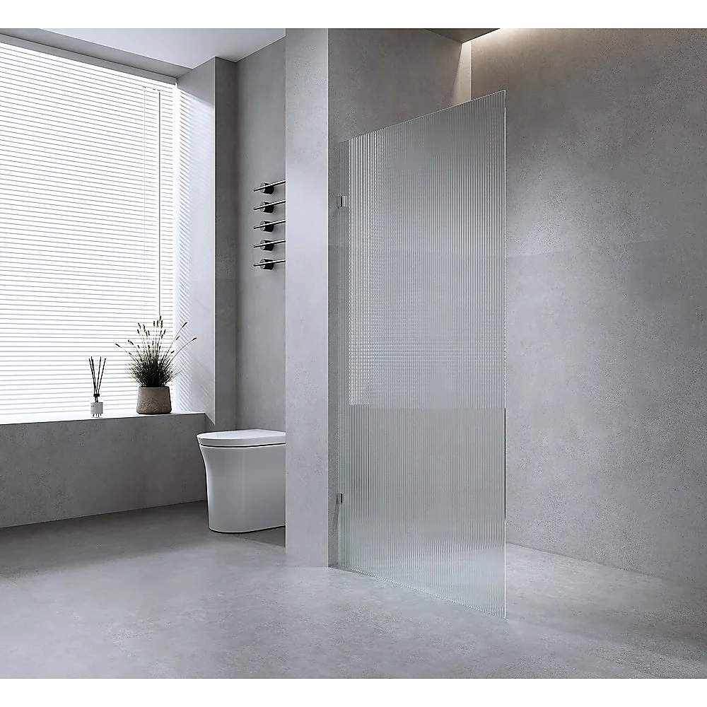 120cm Reeded Glass Shower Screen with Nickel U-brackets & Square Pole