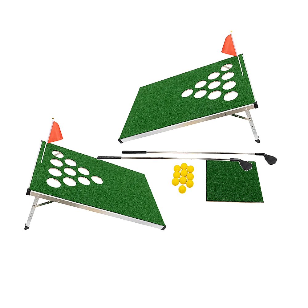 Golf Cornhole Game With Chipping Mats, Golf Balls, Putters