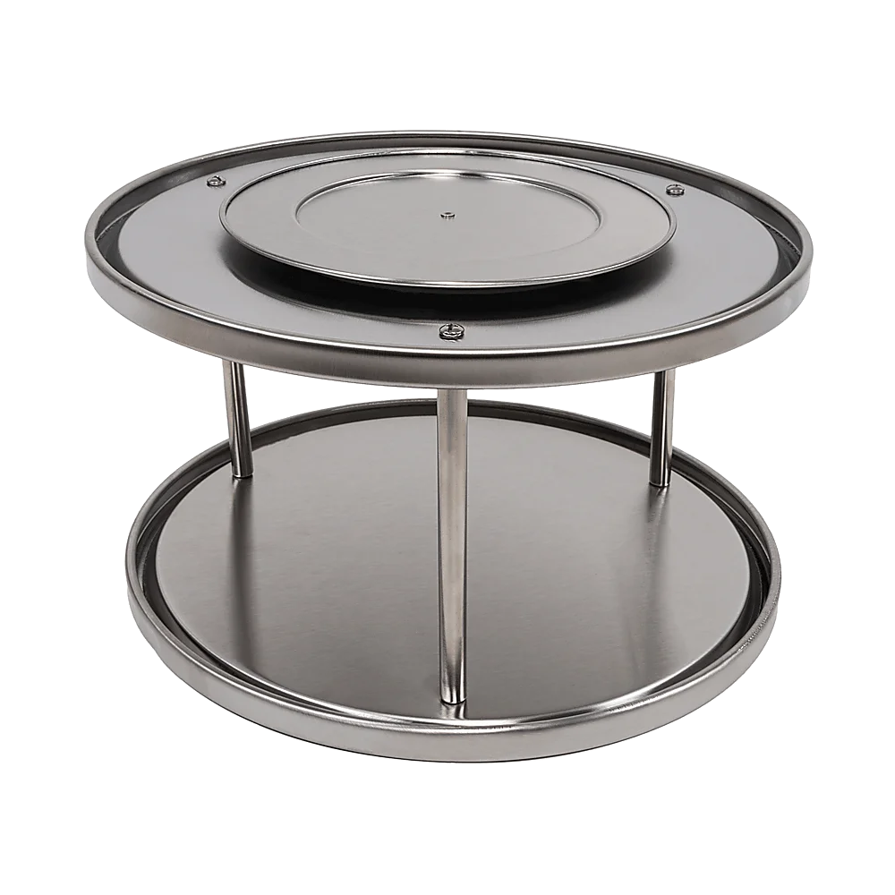 2-Tier Rack Lazy Susan Organiser Steel Kitchen Pantry Cabinet Storage