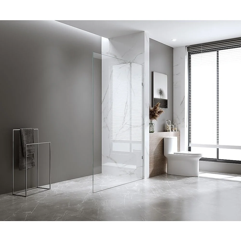 70x210cm Single Shower Glass Screen with Gold F-brackets & Square Pole