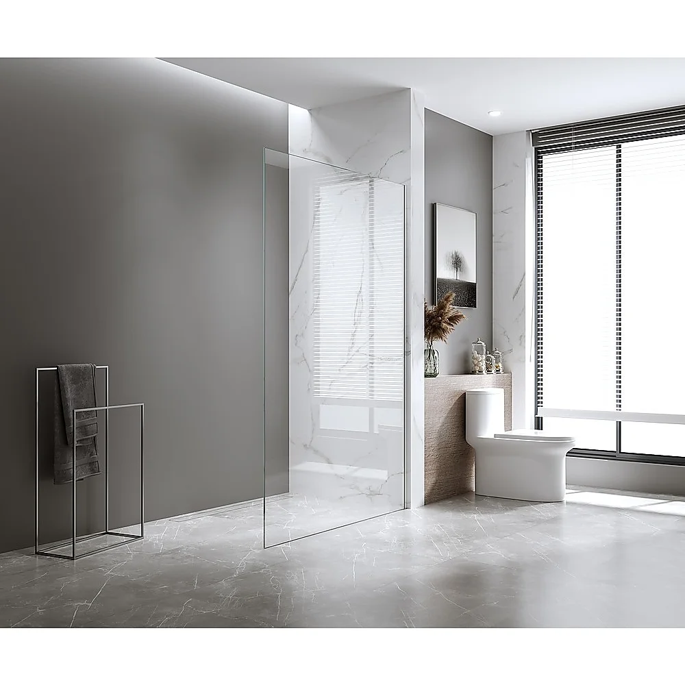 80x200cm Glass Shower Screen with Chrome Wall Channel & Square Pole – Sleek, Durable Bathroom Upgrade