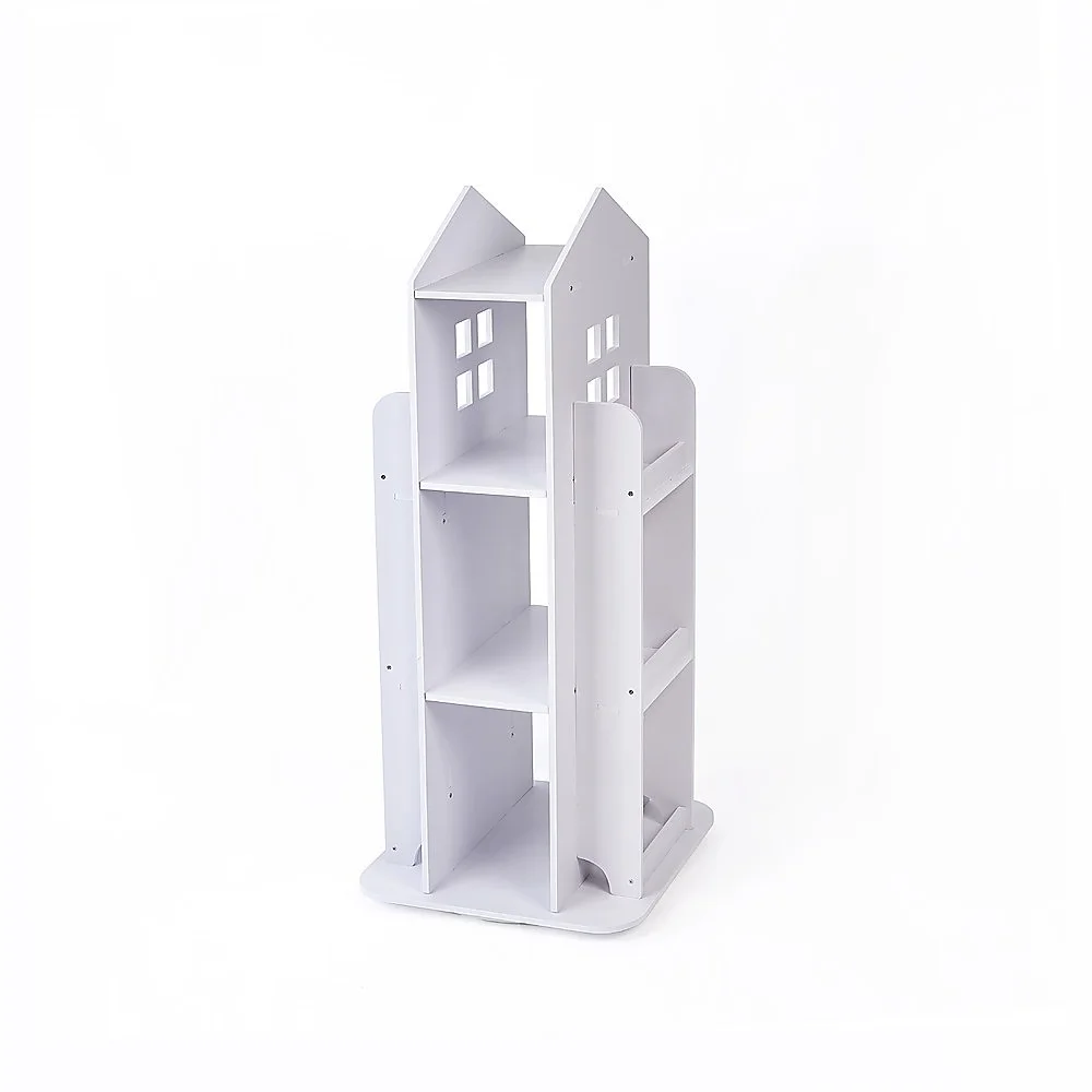 Rotating Bookcase Bookshelf Kid's Book Organiser Rack Wooden Castle Display Shelf