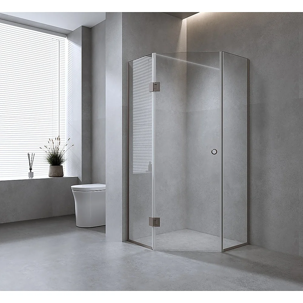 100cm Frameless Diamond Shower Screen with White Channels and Brass Hinges