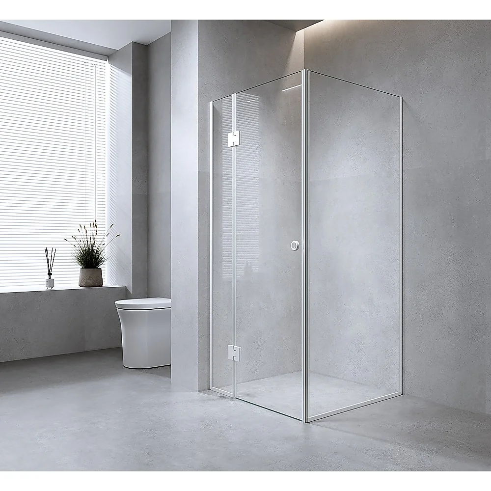 110x110cm Corner Frameless Shower Screen – Nickel Wall & Floor Channel with SS Hinges for Modern Bathroom Style