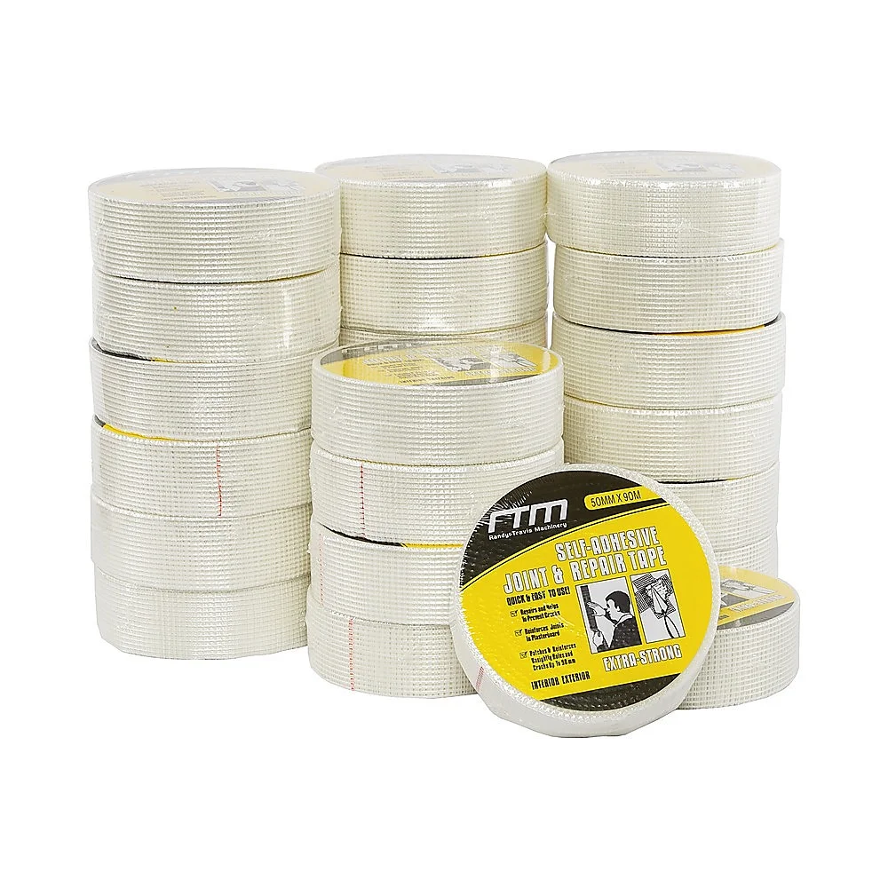 24-Pack Fibreglass Plasterboard Joint Tapes – 50mm x 90m Self-Adhesive Drywall Mesh Rolls
