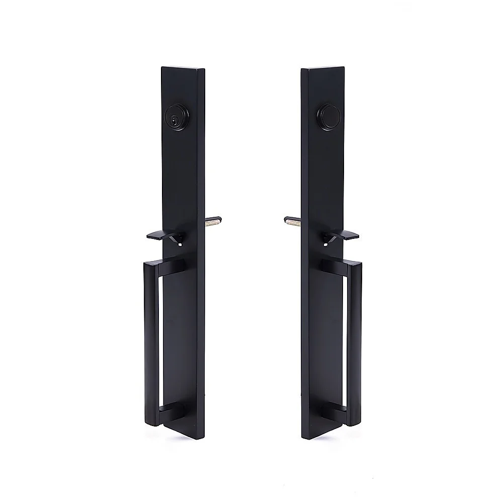 Matte Black Double Door Handle Set Dummy Front Entry Deadbolt Lock