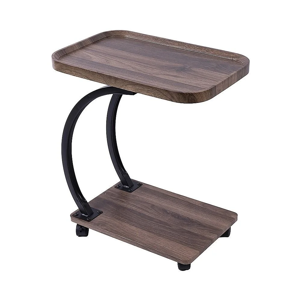 C-Shaped Corner End Table with Wheels Sofa Side