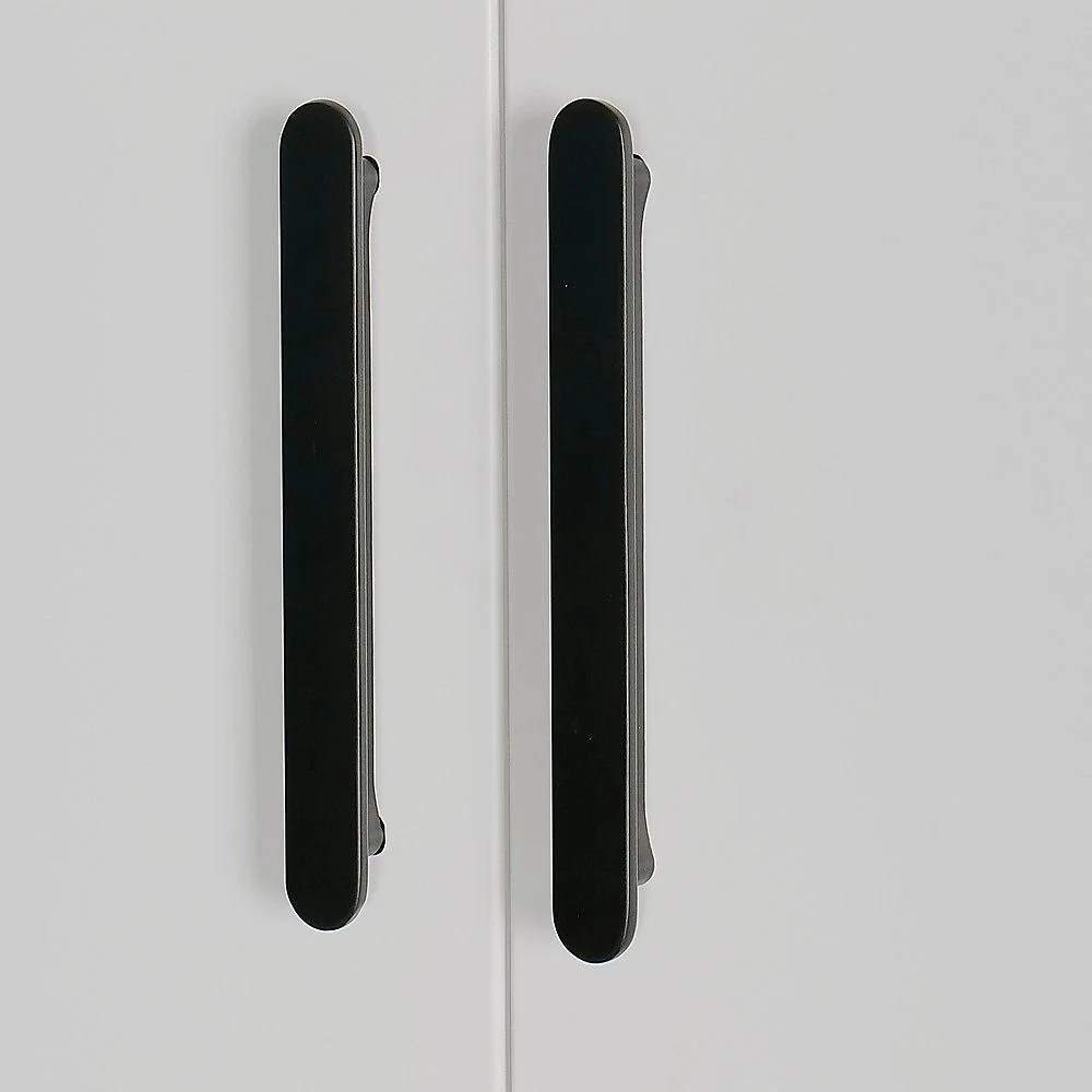 160x200cm 4-Door White Steel Hanging Wardrobe with Black Handle Storage Cabinet