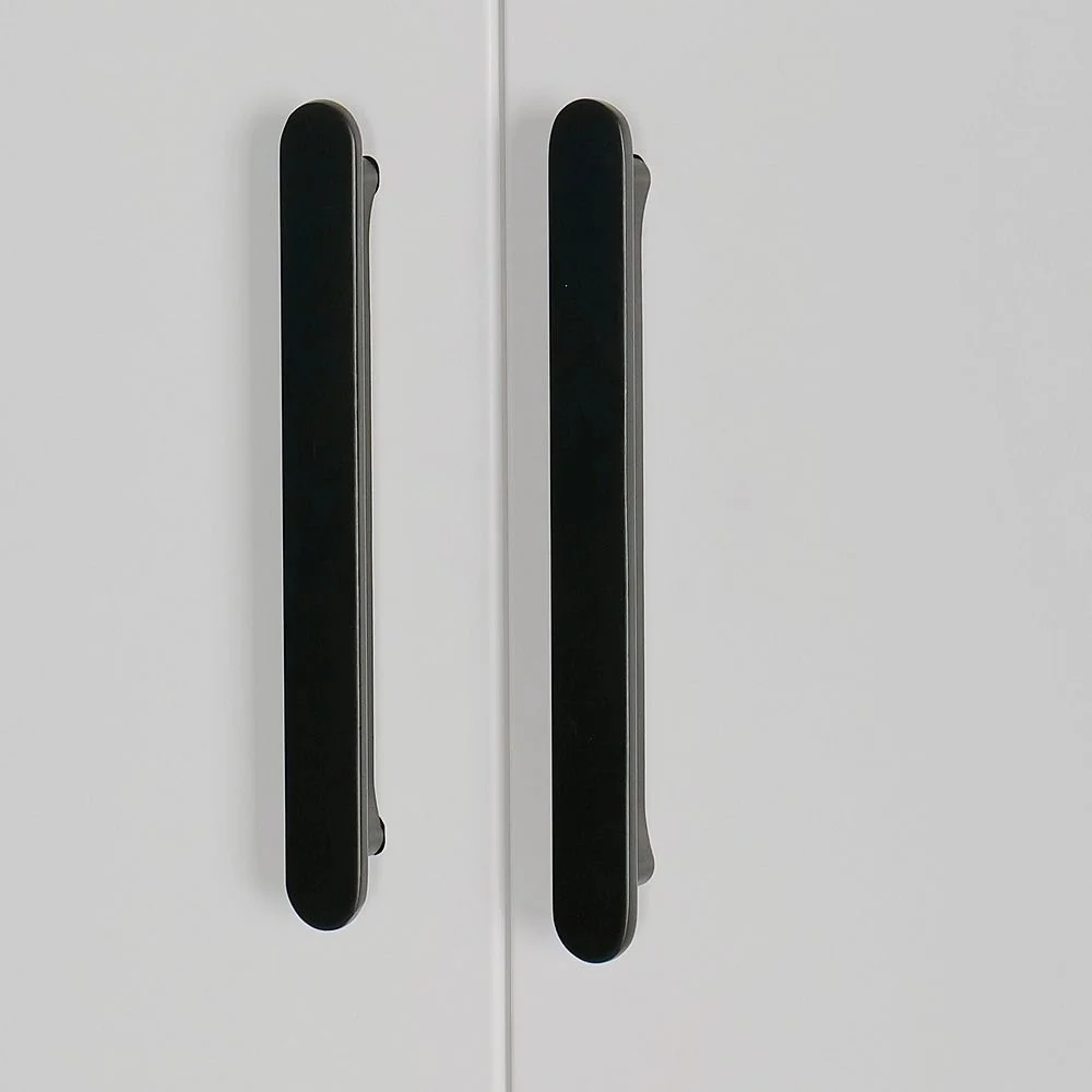 240x200cm 6-Door White Steel Hanging Wardrobe with Black Handle Storage Cabinet