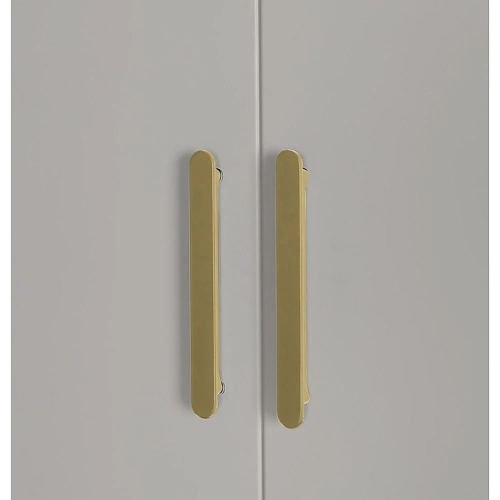 240x200cm 6-Door White Steel Hanging Wardrobe with Gold Handle Storage Cabinet