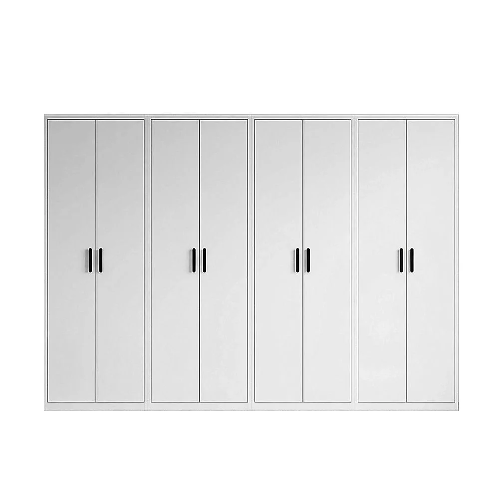320x200cm 8-Door White Steel Hanging Wardrobe with Black Handle Storage Cabinet