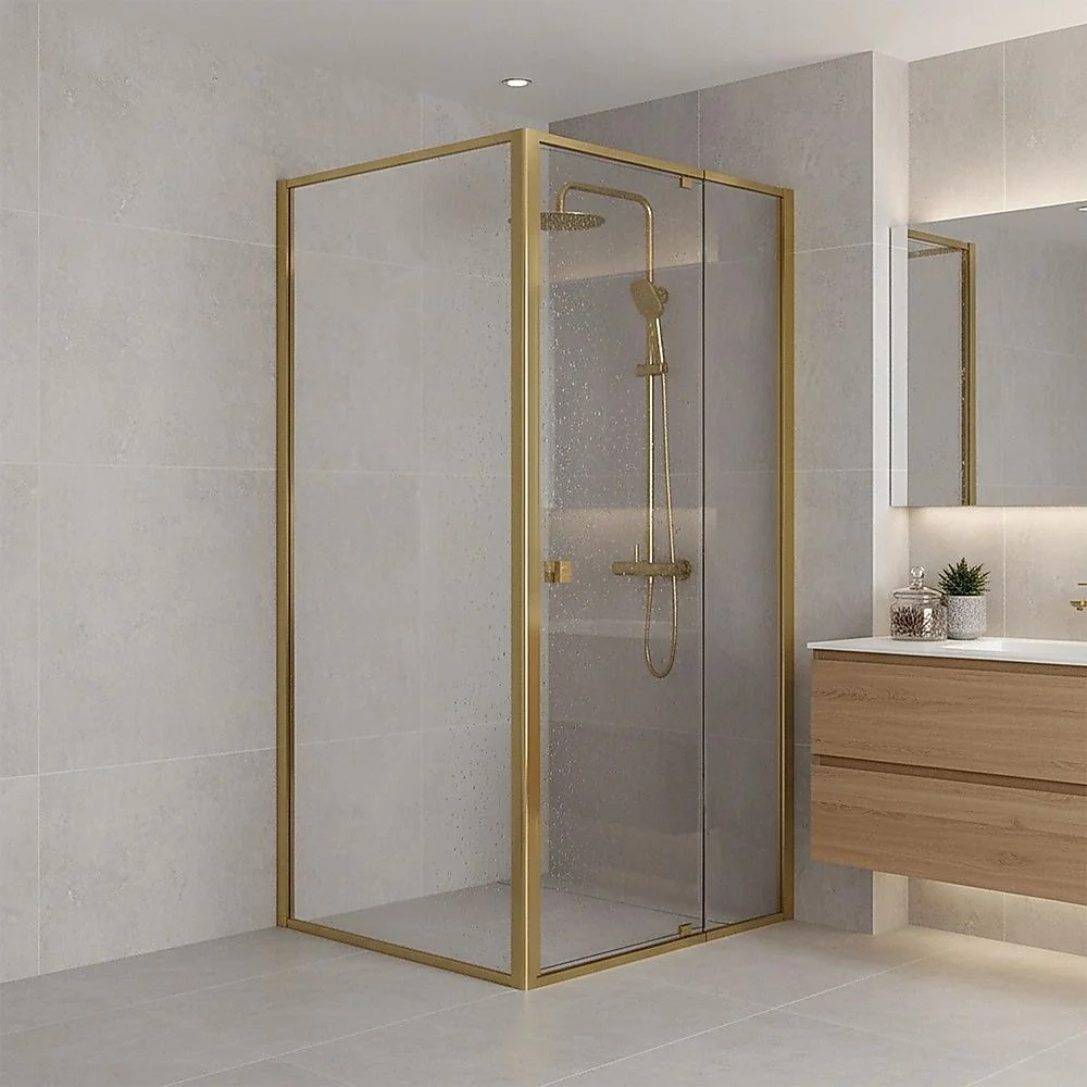 Adjustable Semi Frameless Shower Screen 98-106cm x 89-92cm With Gold Hardware For Modern Bathrooms thumbnail 5