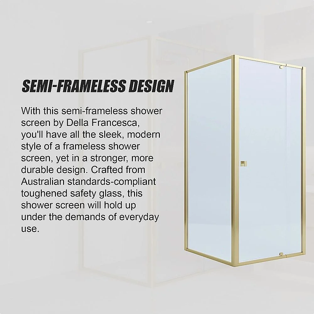 Adjustable Semi Frameless Shower Screen 98-106cm x 89-92cm With Gold Hardware For Modern Bathrooms thumbnail 10