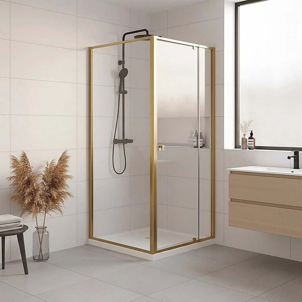 Adjustable Semi Frameless Shower Screen 82-90cm x 89-92cm With Gold Hardware For Modern Bathrooms thumbnail 5