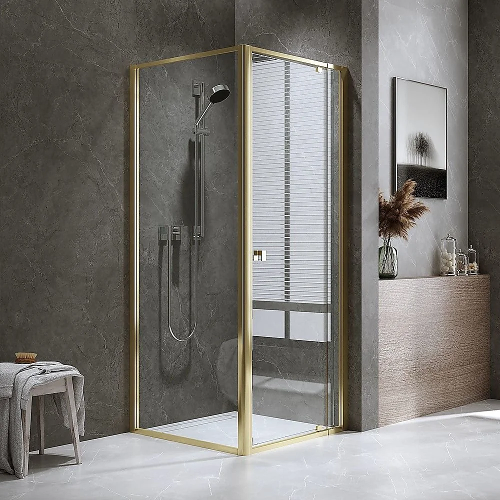 Adjustable Semi Frameless Shower Screen 82-90cm x 89-92cm With Gold Hardware For Modern Bathrooms thumbnail 7